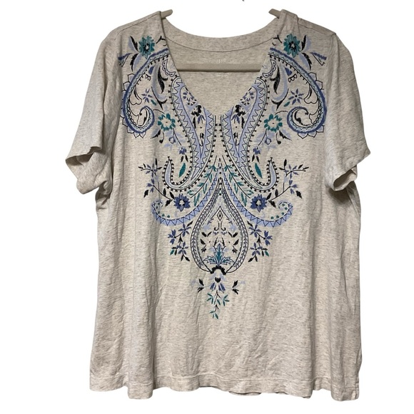 J. Jill Tops - J Jill Pima Slub Knit V neck Tee XL Shirt Southwestern Boho Artsy lightweight